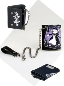 High-Quality Three-Fold Printed Sticker Chain Wallet, Fashion Personalized Credit Card Holder ID Window, Stylish and Unique Design Trifold Wallet