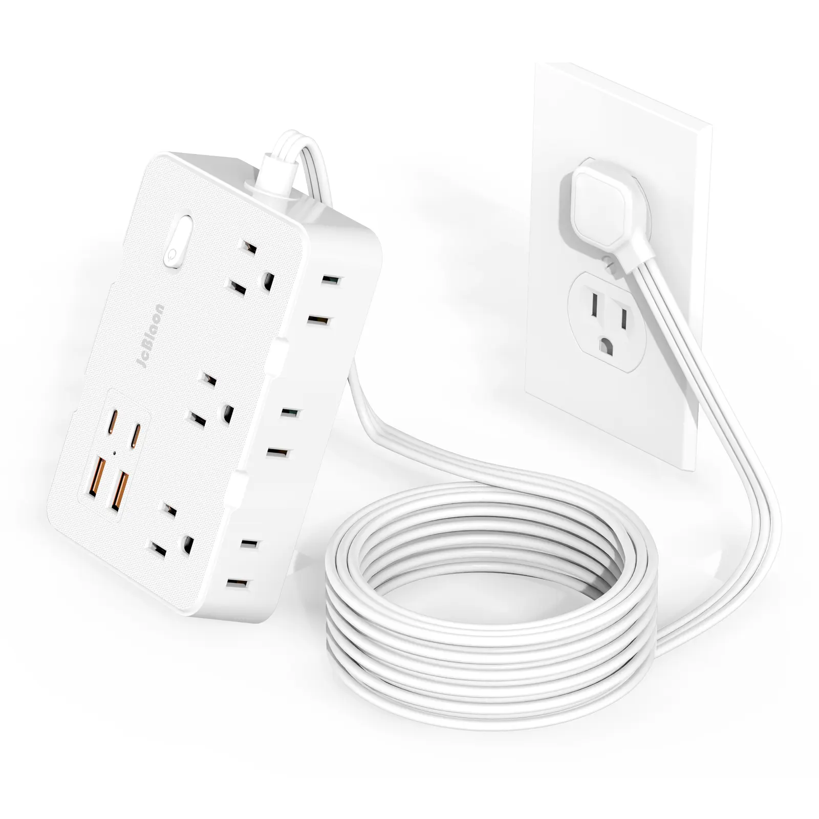Compact 10-in-1 Power Strip - 6 Outlets, 4 USB Ports, Fireproof Shell - Space-Saving Home & Office Electrical Accessory for Clutter-Free Device Charging, Universal Plug Compatibility