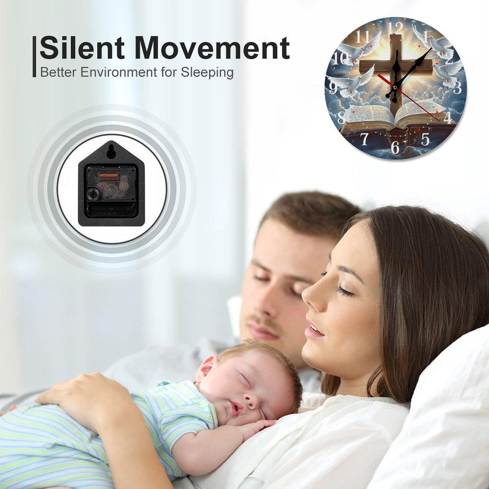 12 Inch Christian Cross Bible Dove Wooden Wall Clock | Silent Non-Ticking Religious Christian Decor, No Battery Included, Perfect for Home, Church, Prayer Room 12 Inch Christian Cross Bible Dove Wooden Wall Clock | Silent Non-Ticking Religious Christian Decor, No Battery Included, Perfect for Home, Church, Prayer Room