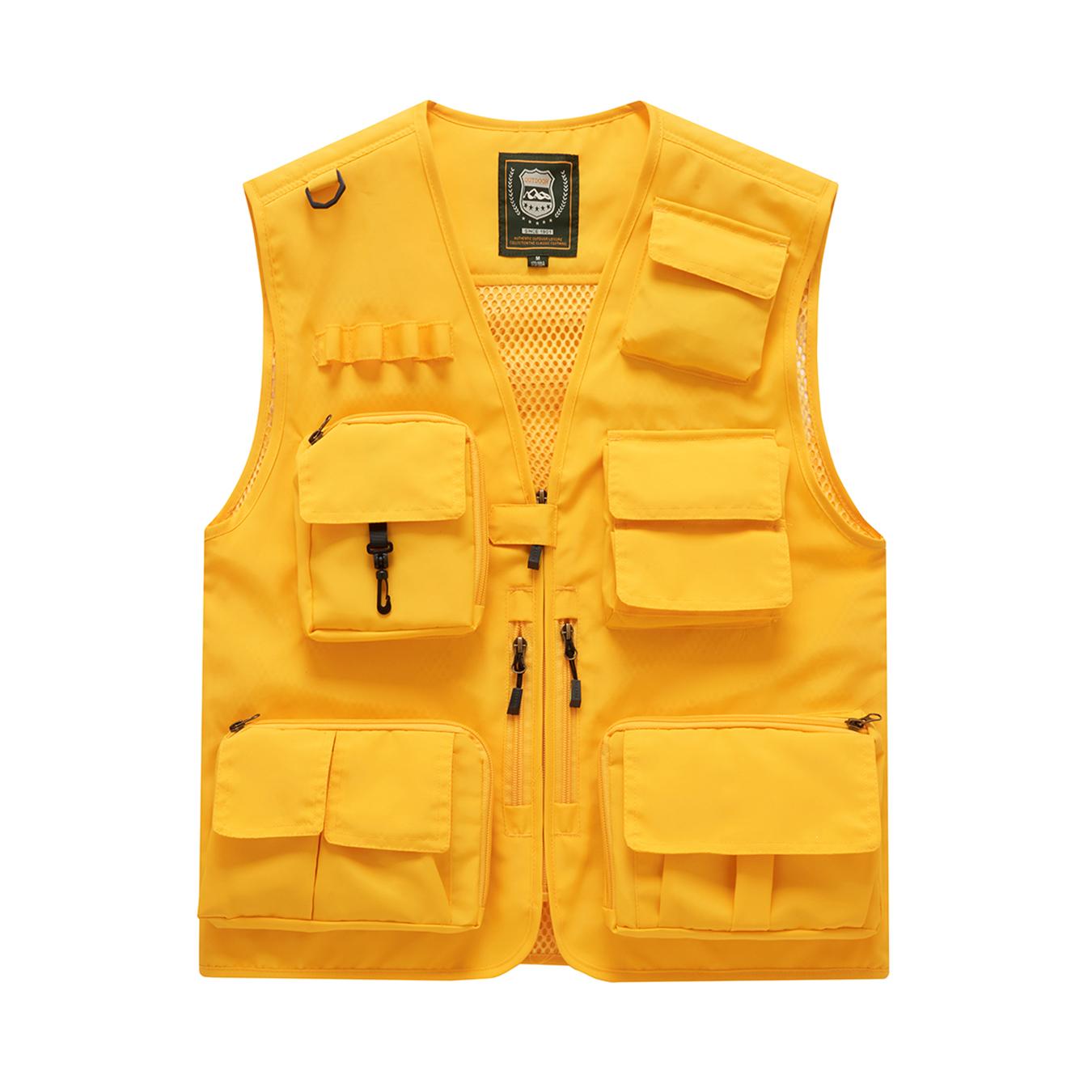 Men’s multi-pocket utility fishing vest, lightweight breathable outdoor vest lined with mesh, functional work vest for hiking, photography, and hunting