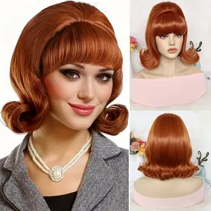 Women's Vintage 1950s Flip-Top Wig, Synthetic Party Hairstyle with Bangs, Halloween Christmas Thanksgiving Daily Special Events