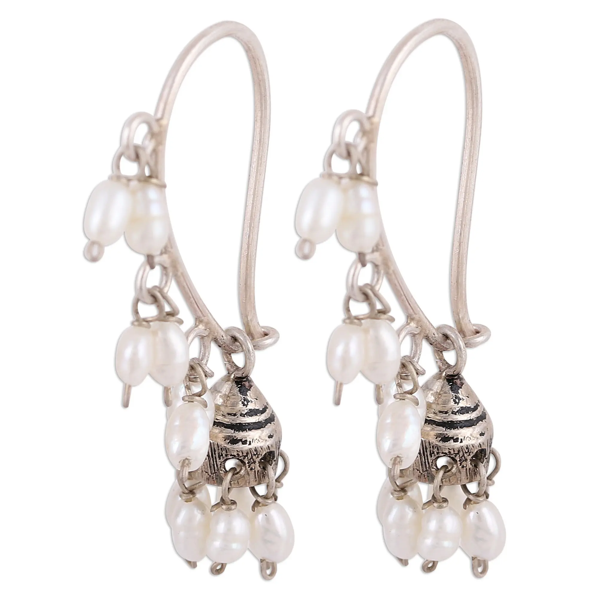 Novica Artisan Handmade Cultured Pearl Dangle Earrings Sterling Silver Freshwater White India Birthstone [1.4 In L X 0.2 In W X 0.2 In D] ' Pearl Melody'