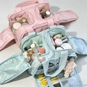 Travel Cosmetic Bag Large Capacity with Double Wide Opening - Portable Toiletry Organizer, Soft and Plush Handbag for Women, Perfect for Trips & Everyday Use