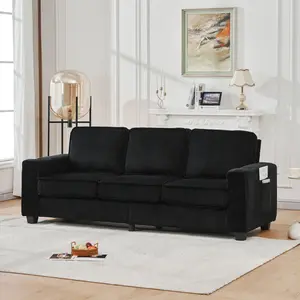 84" 3-Seater Cloud Sofa Modular Sectional Couch, Modern Deep Seat Sofa for Living Room, Comfy Double Layer Upholstered Seat Cushion, Breathable Chenille Fabric, Black
