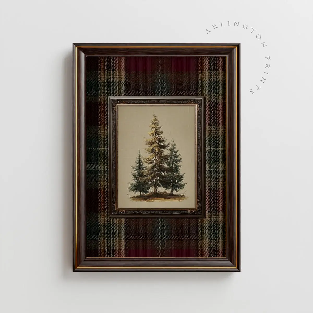 Xmas Poster , Classic Plaid Pine Tree Wall Art, Christmas Cabin Decor, Neutral Forest Print for Cozy Holiday Homes
