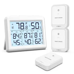 Indoor Outdoor Thermometer, 3 Channels Digital Hygrometer Thermometer with 3 Sensor, Temperature Humidity  with LCD Display,  Humidity Gauge for ,  Room