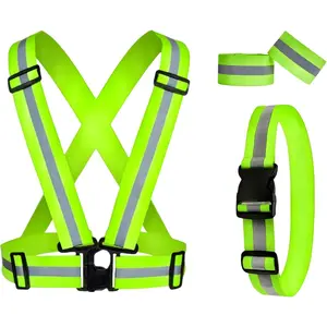 Reflective Running Gear Reflective Vest & Reflective Armband & Reflective Belt 3 count Set, High Visibility Reflective Gear Night Cycling Walking Safety Vest Straps for Men Women Kids
