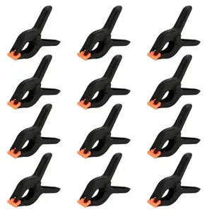 12 Pack Plastic Spring Clamps, 3.5 Inch Nylon Spring Clamp, Plastic Heavy Duty Grip Clips Strong Grip Backdrop Clips for Background Muslin, Paper, Canvas, Photo Studio (Black)