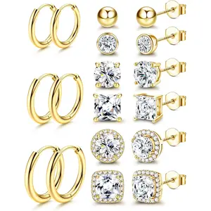 MILACOLATO Cubic Zirconia Stud Earrings for Women Men S925 Sterling Silver Post - Hypoallergenic 18K Plated Gold Hoop Earring Big Round Square CZ Halo Studs Earrings for Sensitive Ears