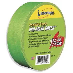 212 MAIN Crepe Masking Tape - Intertape 5804-1.5 Premium Grade Pro-Mask Green Painter's Tape with Aggressive Adhesive, 1.50in Thin Low-Density Paper, Conforms Well for Paint Edging, Skateboarding Outdoor Use