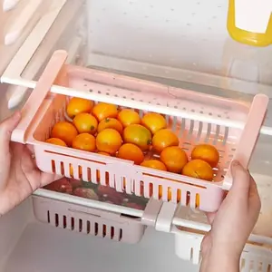 1pc Multi-Functional Drawer-Style Storage And Draining Basket for Kitchen Use, Adjustable Refrigerator Organizing Basket, Freezer/Shelf Compatible for Fruits Vegetables Eggs, Space-Saving Kitchen Storage Containers, Easy Install, random color