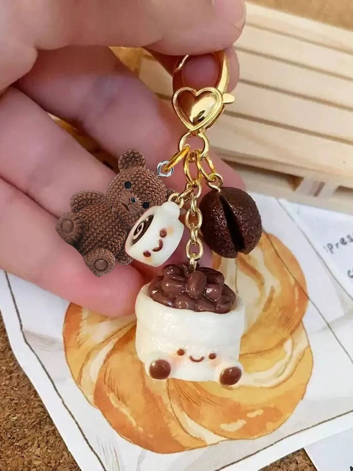 Cute Coffee Bean Teddy Bear Keychain for Bags, Fashion Accessory, Coffee Cup Shape, Home Key Chain, Bag Decor, Ideal Gift for Coffee Lovers