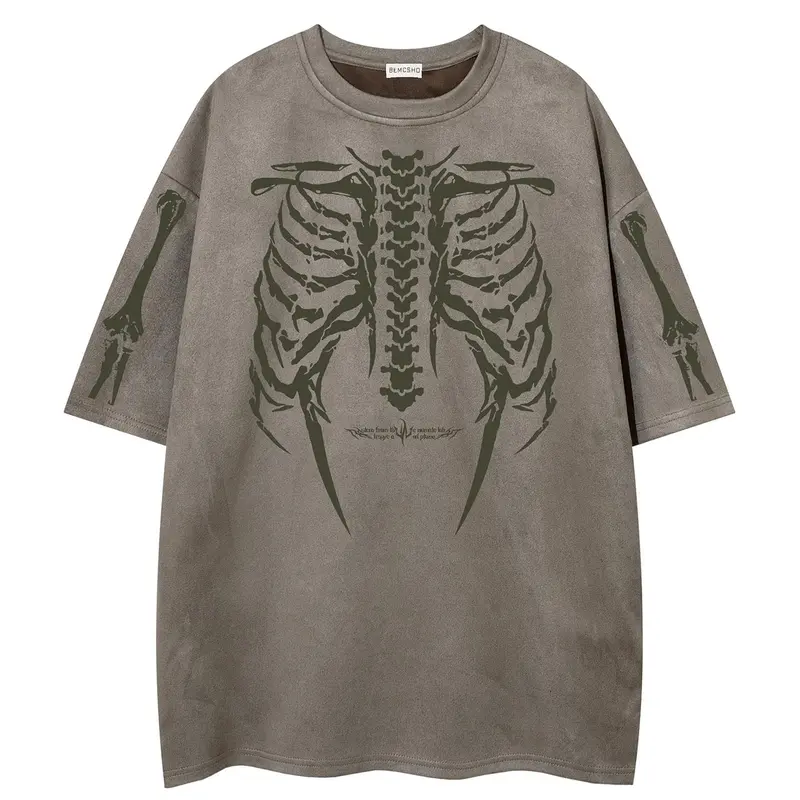 Men's Skeleton Print Short Sleeve Tee, Baggy Loose Oversized Casual Streetwear Menswear Fashion Casual Style Tee T-shirt for Summer, Men's Top for Daily Wear