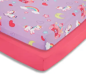 Everyday Kids 2 Pack Fitted Crib Sheet, 100% Soft Breathable Microfiber its Standard Size Crib Mattress 28in x 52in-Unicorn Dreams