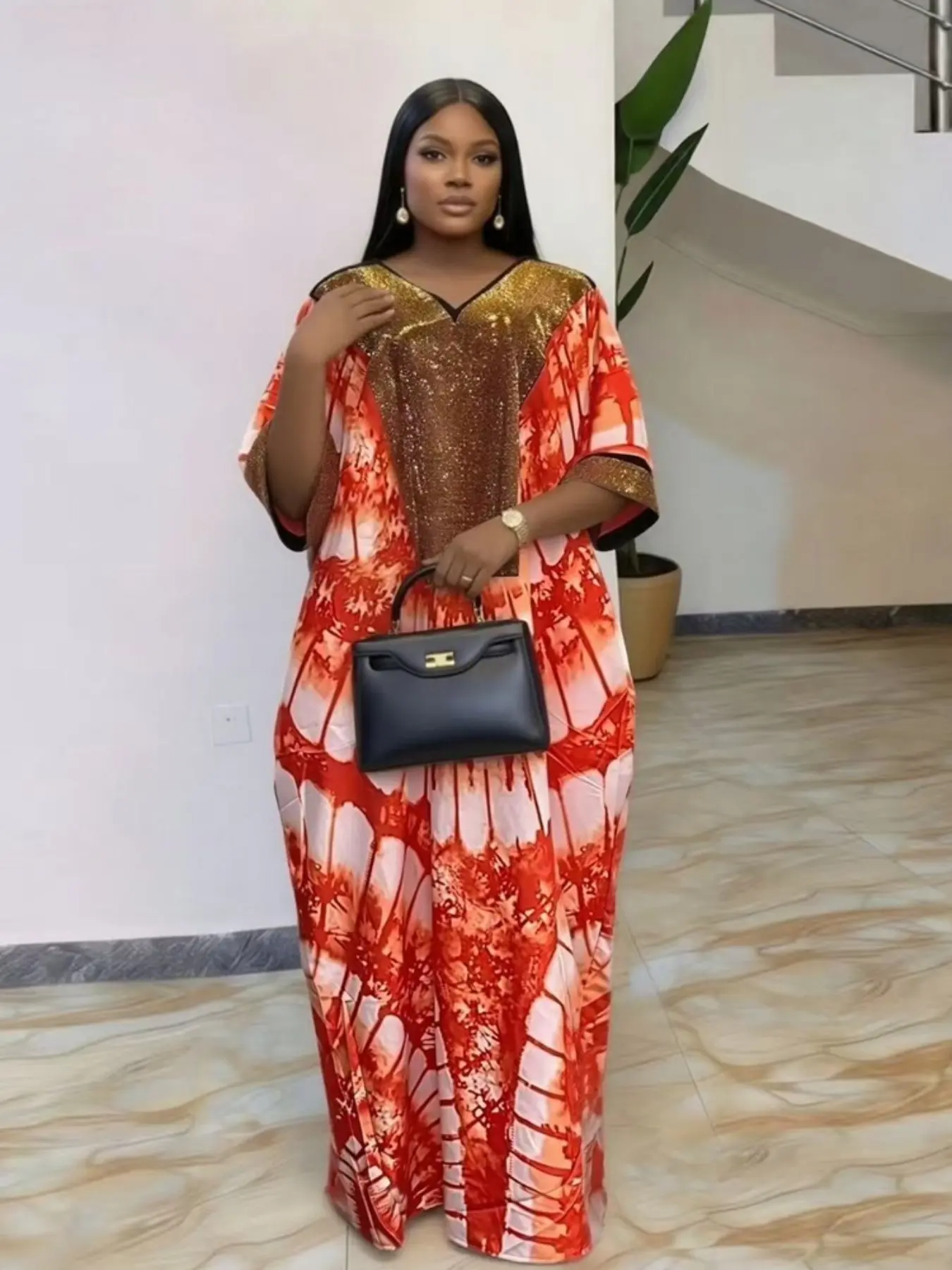 African Style Women's Dress, Casual Wear, Womenswear, Summer High-End  Rhinestone V Neck, Ethnic Print, Plus Size, Long Robe, Multi-Color, Loose  Fit, Short Sleeve, Nigerian Kaftan Boubou, Casual Dresses, Boho Summer  Dresses -