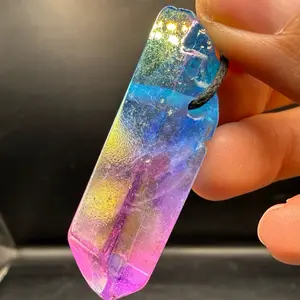 Rainbow Aura Quartz Crystal Point Pendant – Cute Colorful Jewelry for Girls