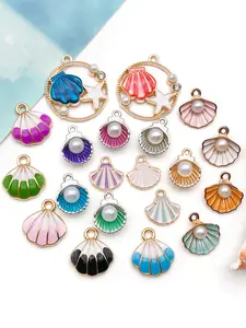20pcs Mixed Fashion Enamel Shell Charms, Imitation Pearl Shell Alloy Pendants, Jewelry Making Accessories, Summer Beach Style Decorations
