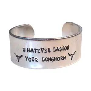 Stampede Jewelry Hand Stamped Bracelet Whatever Lassos Your Longhorn Western Inspired Adjustable Comfortable Cowgirl Quote