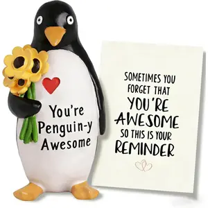 Positive Penguin Gifts for Women Men Teens Boys Girls, Inspirational Appreciation Gifts for Coworker Friend Sister Her Him, Mini Emotional Positive Decor Resin Penguin Figurine