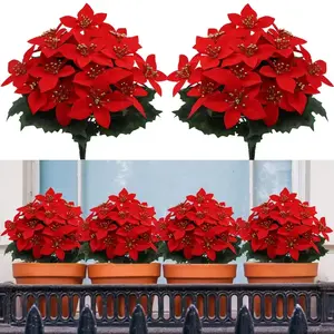 15 simulated red flowers -7 realistic Christmas trees, home decorations, indoor and outdoor holiday decorations (Christmas), Artificial Flowers For Outside - no maintenance required, durable fake flowers, holiday desktop decorations