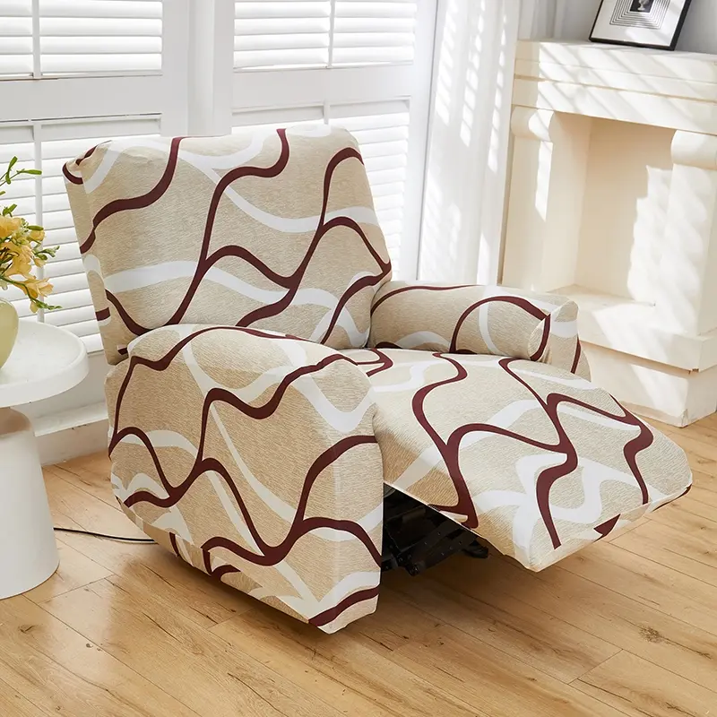 European Style Printed Milk Silk Elastic Recliner Sofa Set, Includes Backrest and Two Armrests, Durable Fabric, Easy Care, Ideal for Hotel Restaurant Office