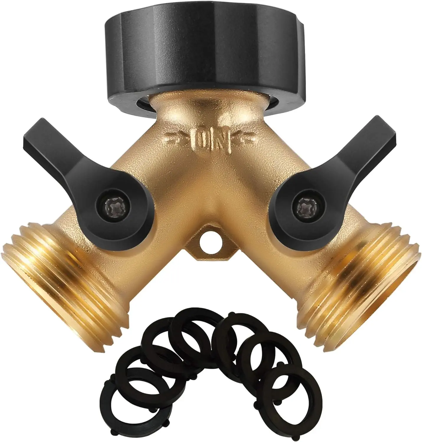 ipow 2 Way Solid Brass Garden Hose Splitter, Heavy-Duty Y Valve with Comfort Grip, High Flow & Leakproof Connector for Outdoor Plant Care and Drip Irrigation, Garden Hose Connectors, Rubber, Cleaning House, Washing Car, Eco-Friendly, Includes Washers
