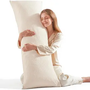 Waffle Weave Body Pillow for Adults - Memory Foam Body Pillow with Removable Pillowcase, Firm and Fluffy, Large Long Bed Pillows for Side Sleepers, Washable, 20x54 Inch Beige