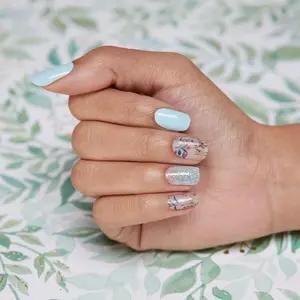 DASHING DIVA A New Leaf Nail Polish Strips - Turquoise with Glitter and Pressed Flower Accents