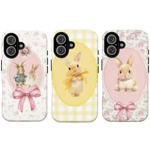 FL-Vintage Floral Bunny Phone Case,Cottagecore Yellow Gingham Bunny Phone Case For iPhone 11 12 13 14 15 16 17 Air Pro Max for Samsung S26 S25 S24 S23 S22 S21 Case,Gift for her/him
