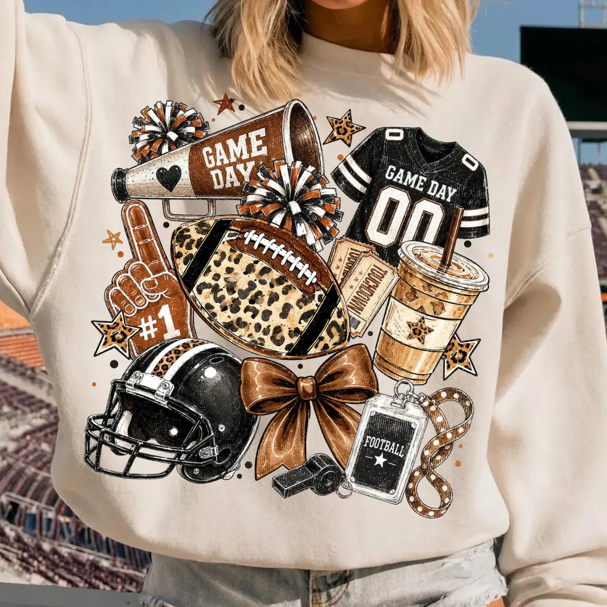 Football Game Day Sweatshirt, Leopard Football Graphic Crewneck, Sports Mom Fall Sweatshirt, Tailgate Fan Gift, Unisex Pullover