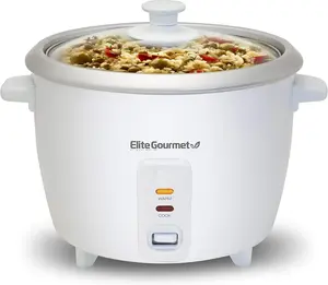 ERC-003 Electric Rice Cooker with Automatic Keep Warm Makes Soups, Stews, Grains, Hot Cereals, White, 6 Cups Cooked (3 Cups Uncooked)