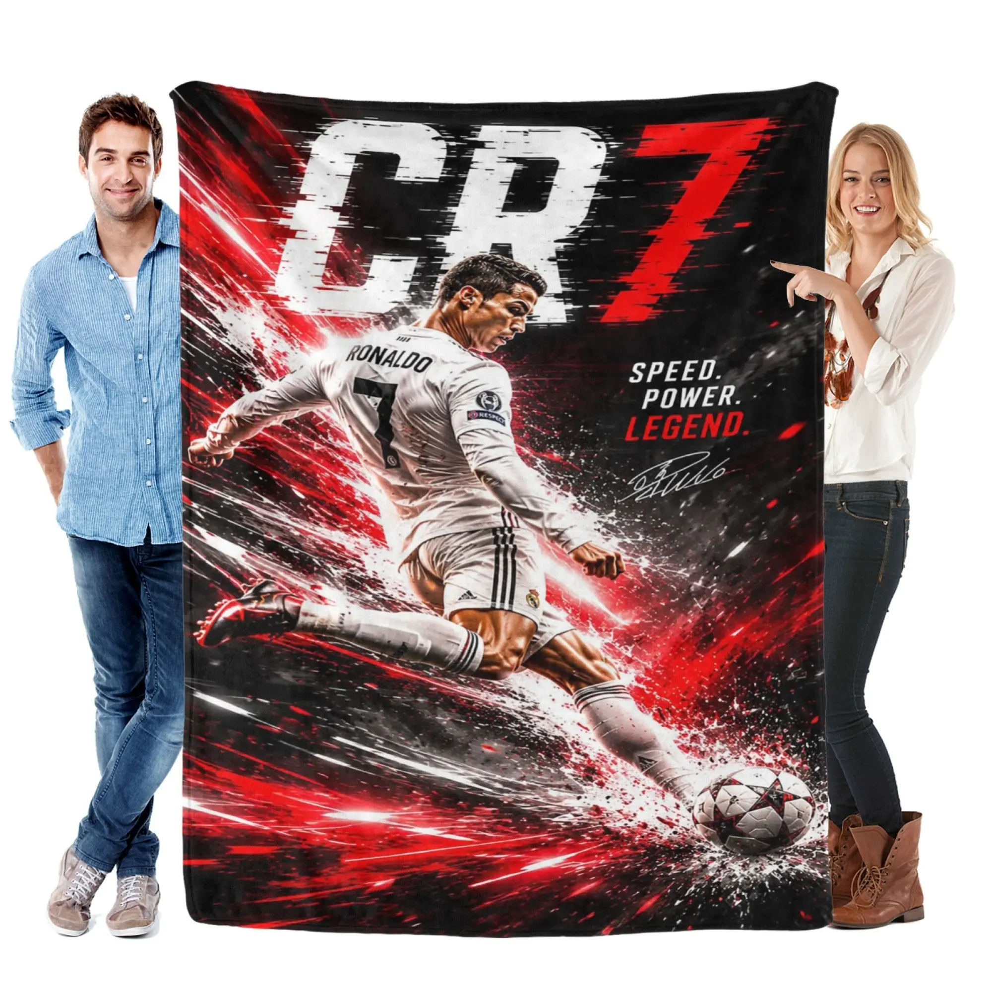CR7 Soccer Legend Flannel Throw Blanket, Super Soft Football Fan Blanket for Couch Bed Sofa, Cozy Fleece Sports Throw, Game Day Home Decor Gift for Soccer Lovers
