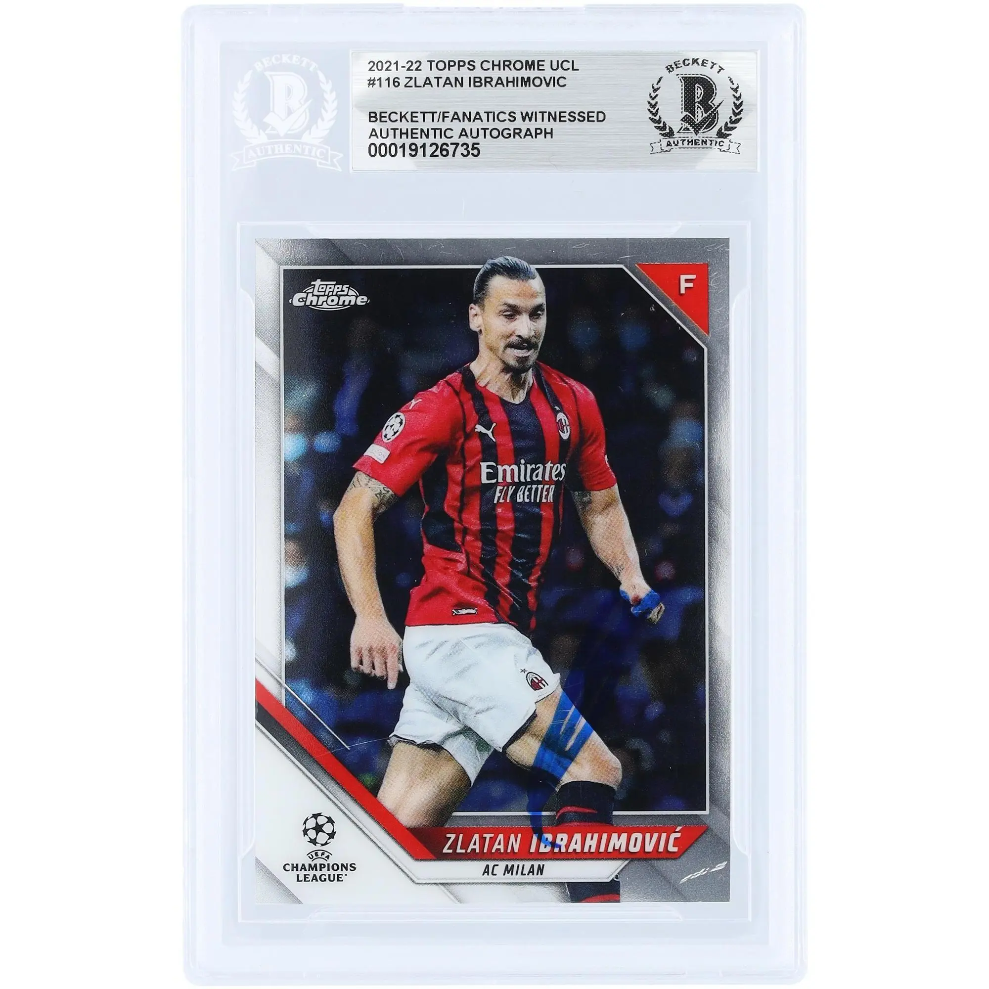 Zlatan Ibrahimovic AC Milan Autographed 2021-22 Topps Chrome UEFA #116 Beckett Fanatics Witnessed Authenticated Card - Fanatics Authentic Certified
