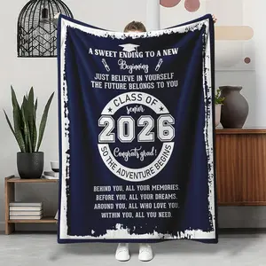 Class Of 2026 Graduation Flannel Heat Blanket Throw - Personalized, Soft Warm Cozy, Memories Dreams Adventure Pattern, for Dorm Bed Couch, Sentimental Grad Gift for Seniors, Holiday Gift, Heat Blanket Throws, Personalized Throws