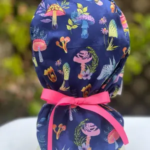 Neon pink mushroom scrub caps