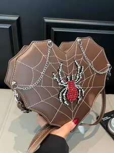 Heart-Shaped Crossbody Bag with Rhinestone Spider Zipper Closure, Fashionable Versatile Design for Women, Daily Use and Travel