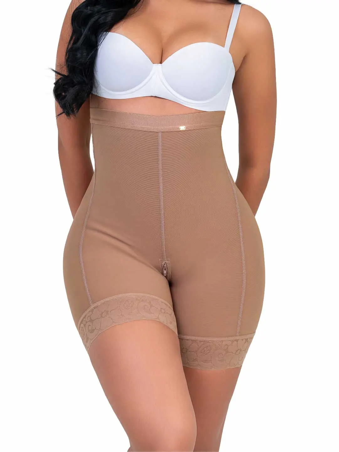 Women's Faja Colombiana Basic High-Waisted Leg Shaping Shorts - Ultra Invisible, Elastic, Comfy, Fits Everyday Wear, Straps Included, SMI04004 La Discreta