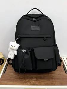 1 piece bear pendant decoration large capacity casual fashion backpack suitable for boys and girls daily use, outing, school, portable, laptop compartment, work, business, commuting, outdoor, travel, waterproof, lightweight