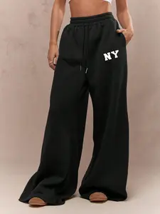 Women's Casual Loose-Fit Letter Print Wide Leg Pants, Perfect for School & Work, All-Season Comfortable Daily Wear