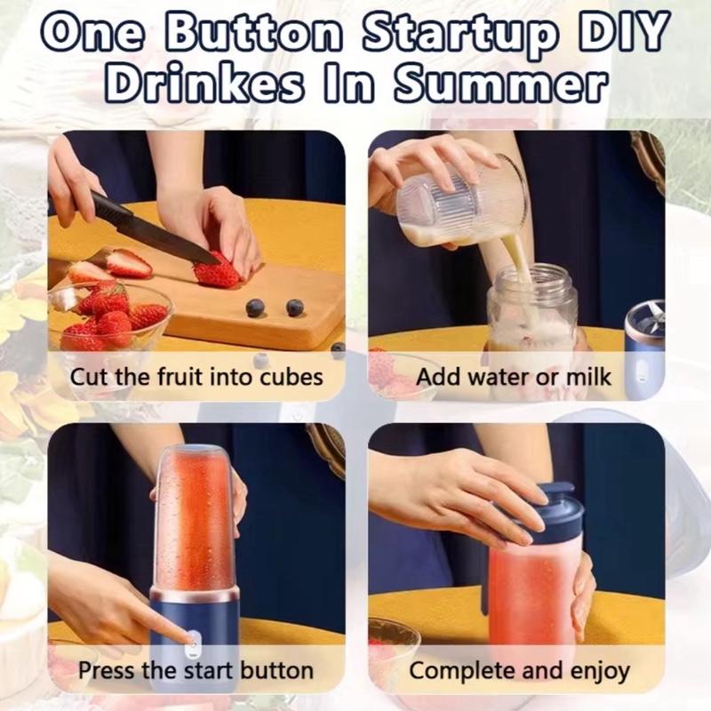 Multifunction 2 Cups Portable Fruit Juicer Blender 6 Blade Juice Mixer Mini Ice Blender USB Charging Wireless Juice Extractor