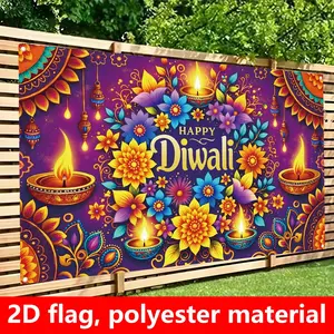 Extra Large Diwali Decoration Flag -Deep Purple Floral Banner for Indian Festival Home Temple Business Decor Heavy Duty Polyester Easy to Hang Reusable