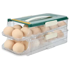 Egg Holder, Automatically Rolling Egg Storage Container for Refrigerator,Large Capacity Organizer for Fridge with Lid,Clear Plastic Egg Dispenser, -2 Layer eggholder shoes store