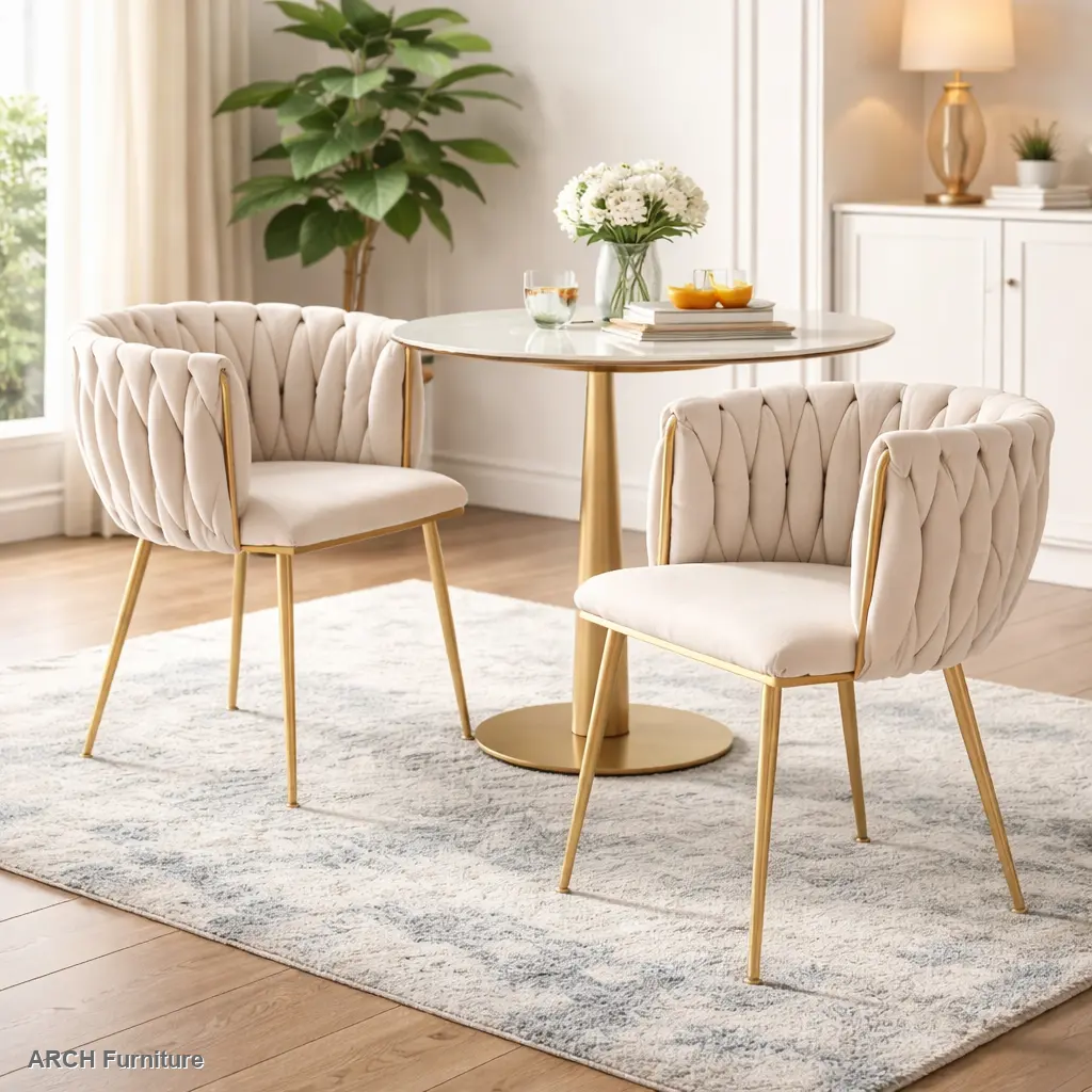 Arc Design Elegant Velvet Dining Chairs Set of 2 - Tufted Back, Upholstered Woven Seats, Golden Metal Legs, Solid Wood Accents, Height-Adjustable, Easy Assembly, Luxurious Indoor Furniture for Dining Room, Kitchen, Arc Design Chairs, Elegant Chairs