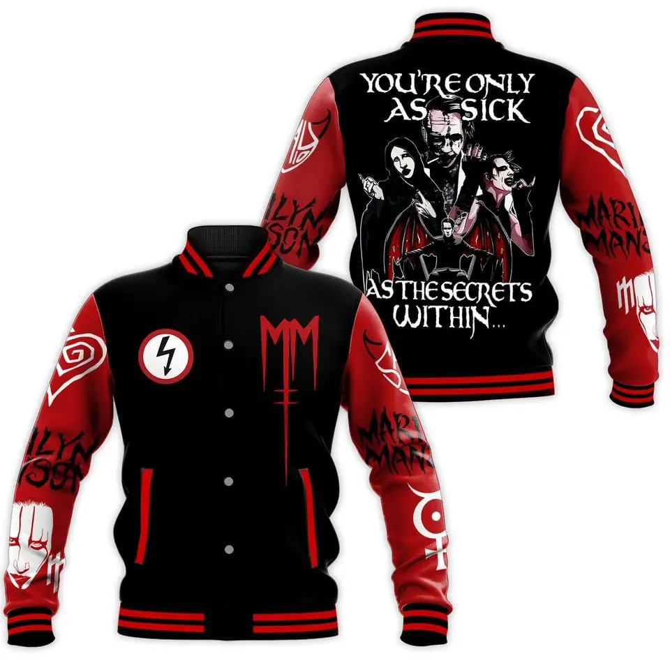 Marilyn Manson Youre Only As Sick As The Secrets Within Baseball Jacket, Sport Baseball Jacket, Classic Varsity Look, Trendy Streetwear Outfit