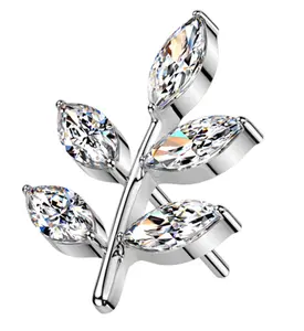 Vine Leaf Clear CZ Threadless Titanium Top