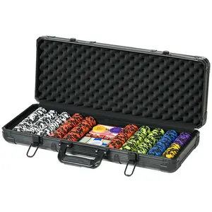 500PCs 14g Clay Casino Poker Chips Set with Aluminum Case, Playing Cards, Dealer Button, 5 Dices for Sports & Outdoor Camping Furniture Table Use