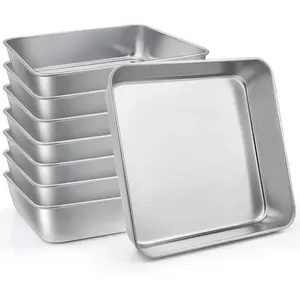 8 Pack 8 x 8 Inch Square Baking Cake Pan, Stainless Steel Brownie Bread Cake Molds, Square Bakeware for Lasagna Pie, Oven & Dishwasher Safe