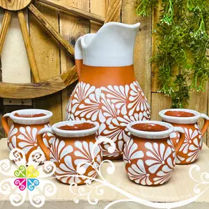 Natural/White Espiga Pato Pitcher Set - 4 Mugs
