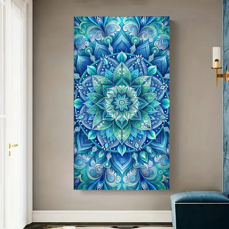 Blue Mandala Flower Diamond Painting Kit, Diamond Pattern Design, Adult DIY Art Set, Full Drill Round Diamonds, Home Wall Decor, No Frame, Beginner Friendly