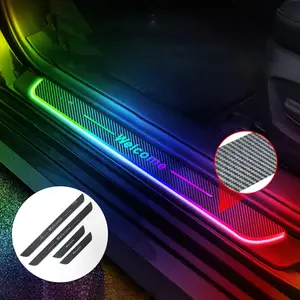 4Pcs Dynamic Dream Color Carbon Fibre LED Door Sill Lights, LED Door Sill Pro with 28 Lighting Colors,Wireless Car Door Pedal Lights